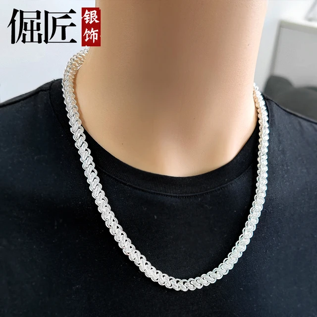999 Men s Sterling Silver Necklace Aggressive Personality Trend Thick Silver Chain No Pendant Hip Hop Decoration Boys AliExpress 36