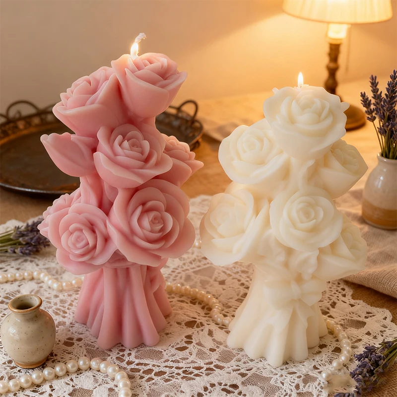 

Valentine's Day Rose Bouquet Silicone Mold Floral Bundle Aromatherapy Candle Resin Plaster Mould for Romantic Home Decor Gift