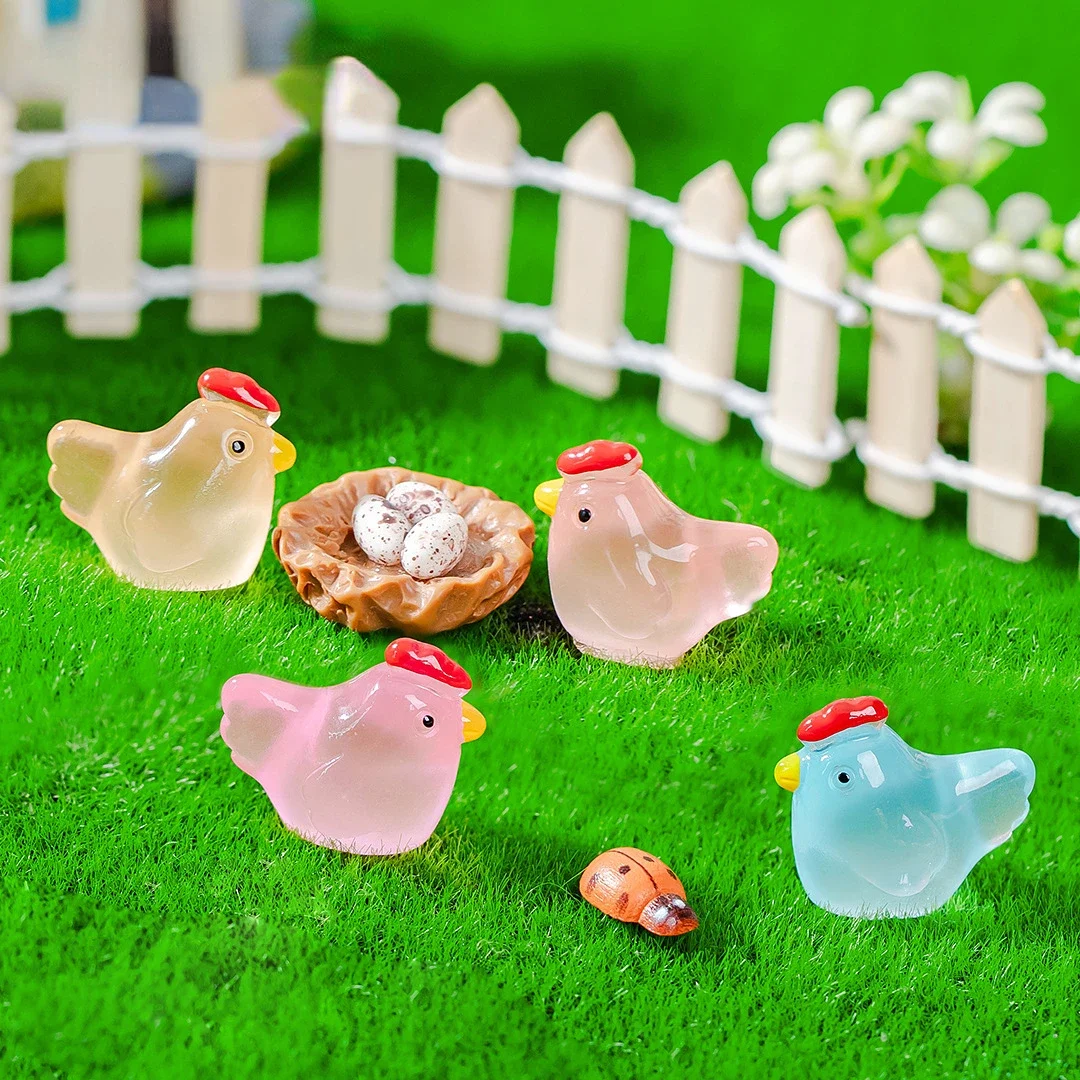 10/20/50PCS Mini Fluorescent Chicken Ornament Miniature Figures Tiny Chick Resin Handicraft Micro Landscape Dollhouse Decoration