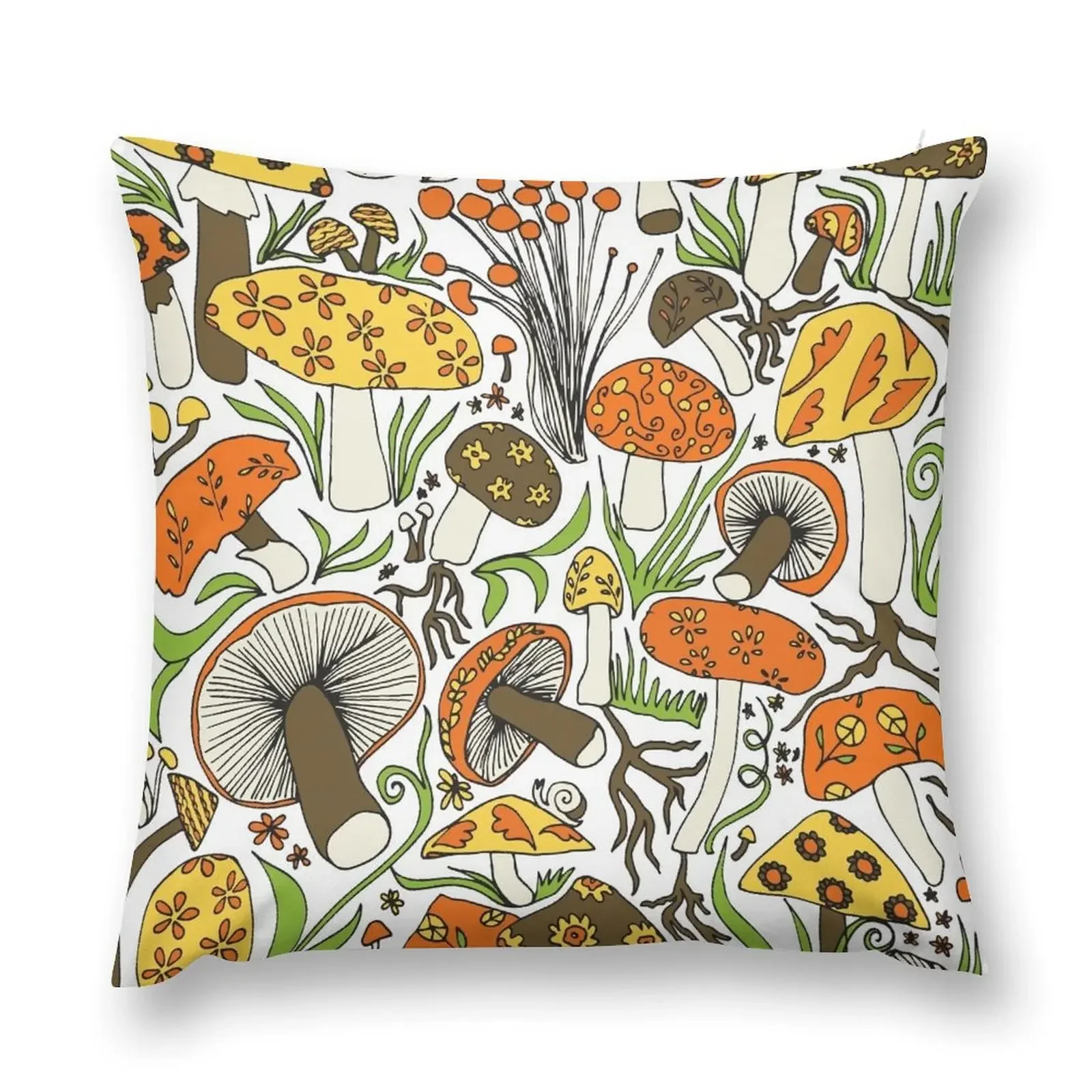 Mushrooms Drawing, Memories of the 1970s Throw Pillow home decor items covers for pillows pillow