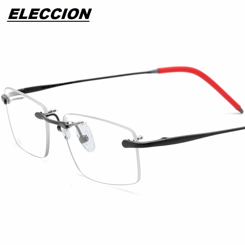 

ELECCION Pure Titanium Rimless Glasses Men Women Optical Prescription Eyeglass Frames Silicone Anti Slip Temple 55-18-142