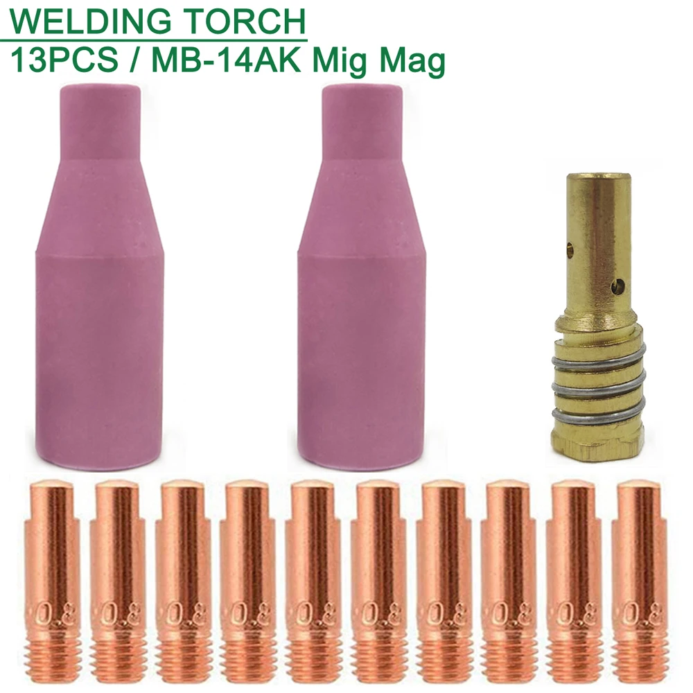 13 Pcs/Set MIG-14AK Mig Welding Nozzle Co2 Welding Torch Consumables Ceramic Nozzle Contact Tip For 14AK MAG Welding Machine