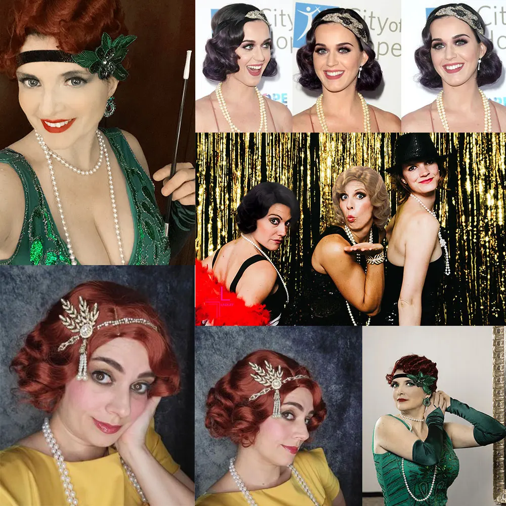 1920s Finger Wave Syntetyczna peruka damska Krótka peruka z kręconymi włosami Peruka do cosplay Kostium Halloween Impreza Codziennego użytku Wielki