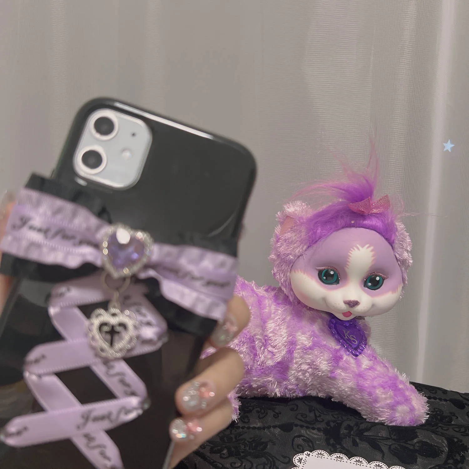 Harajuku Y2k Girl Purple Bow IPhone Case 16 Pro Max 11 12 13 14 15 Pro Lolita Soft Phone Case Cover with Pendant