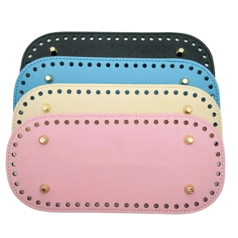 22x10cm PU Leather Long Bottom for Knitted Bag DIY Crochet Bag Base with Holes Handmade Craft Accessories