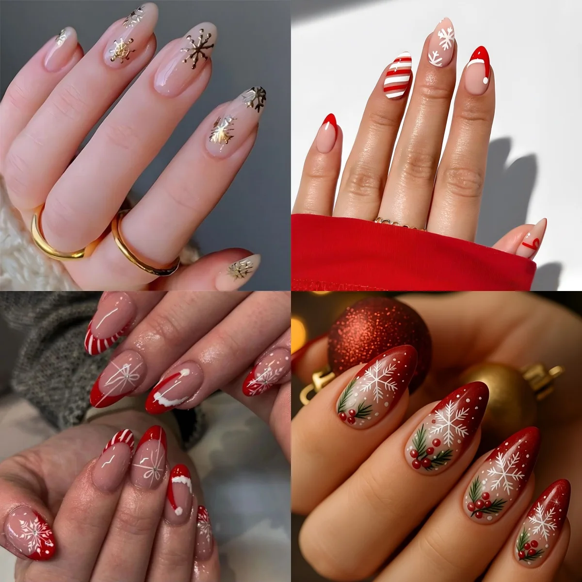 96pcs Almond Square Shape Holiday Design Acrylic Fake Nails Christmas Nail Tips Set with Jelly Glue Festive Street Style Gifts *