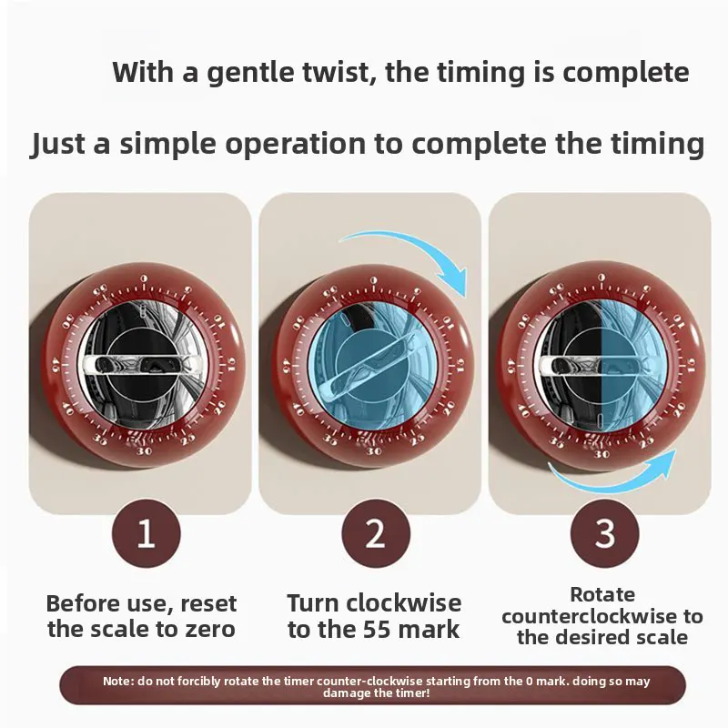 Kitchen Mechanical Timer Magnetic Base No Battery Needed 60Min Countdown Alarm Reminder for Cooking Baking