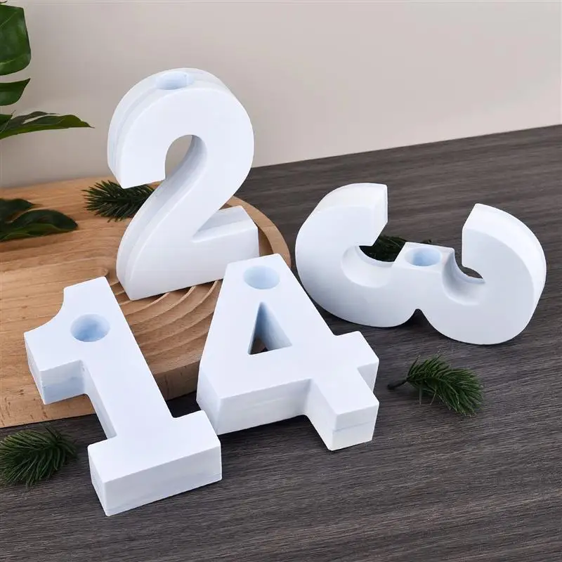 1234 Geometric Numbers Cement Candlestick Silicone Mold DIY Concrete Plaster Candle Holder Epoxy Resin Molds Home Decoration