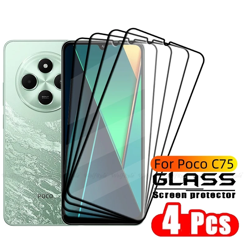 4PCS For Poco C75 Glass Xiaomi Poco C75 Tempered Glass 9H HD Phone Protective Full Cover Glue For Screen Protector Poco C75 C 75