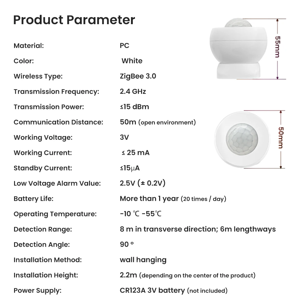 AVATTO-Sensor de movimiento inteligente Zigbee, Detector de movimiento de cuerpo humano, aplicación inalámbrica, funciona con Alexa y Google Home