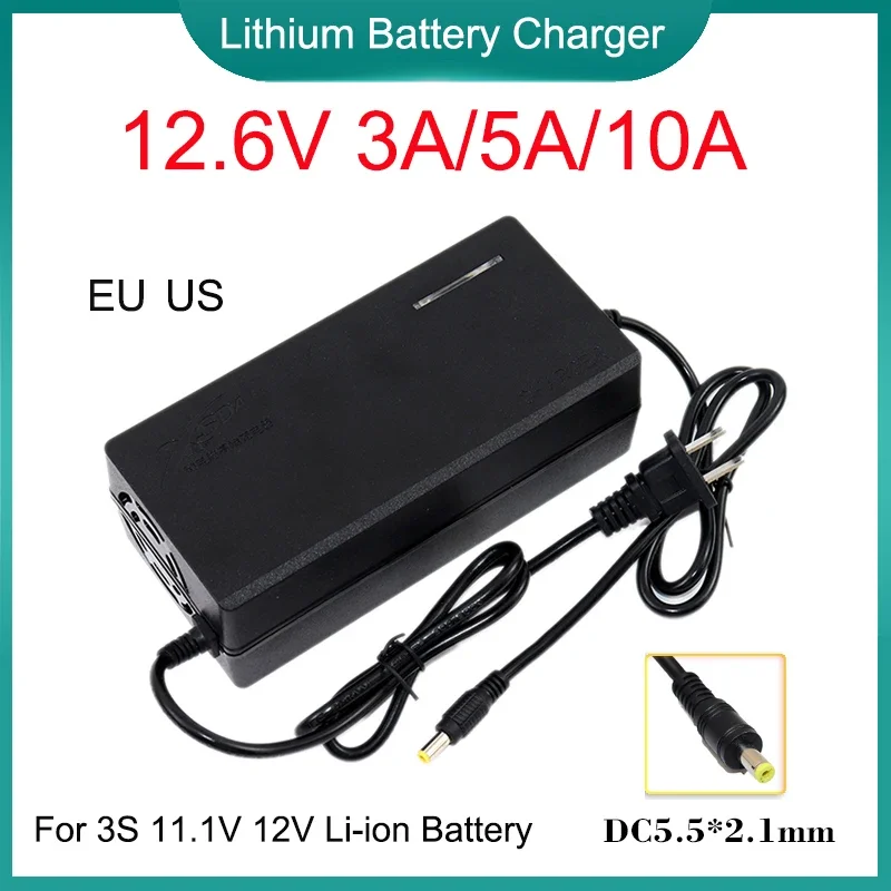 New 12.6V 3A/5A/10A Lithium Battery Smart Charger AC110-220V to DC For 3S 11.1V 12V Power Supply Sprayer Li-ion battery pack EU