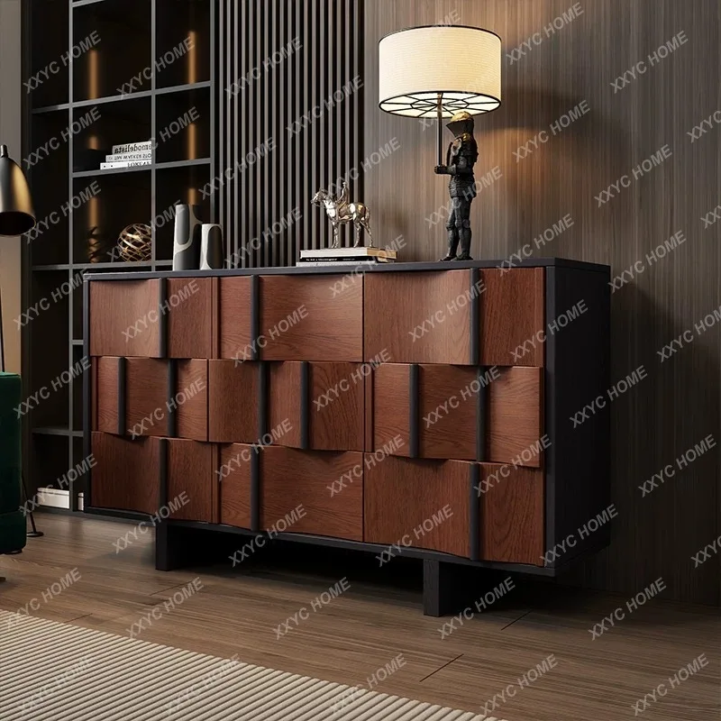 LXMedieval style paint dining side solid wood porch cabinet against the wall retro storage storage decorative cabinet