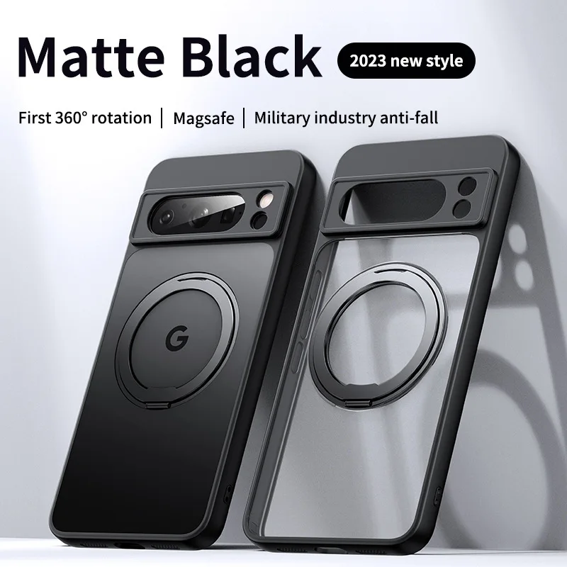 Wireless Charging Magnetic Transparent Matte Stand Phone Case Suitable For Google Pixel 8 8A Pro Shock Protection Hard Case