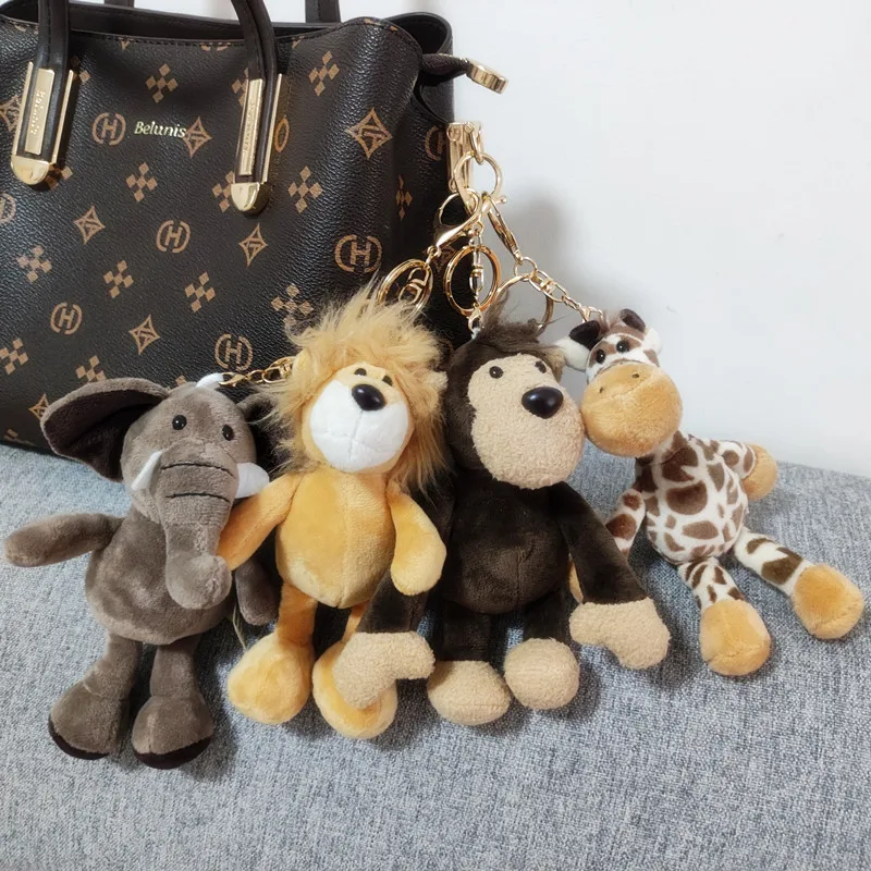 Cute Forest Animal Plush Toy Lion Elephant Monkey Turtle Plush Keychain Stuffed Animals Backpack Pendant Bookbag Keychains Gifts