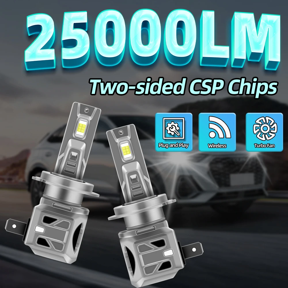 

25000LM H7 LED Car Headlight H4 H1 H11 H8 H9 With Two-sided CSP Chip 9005 9006 HB3 HB4 Fog Lights Bright White Plug and Play