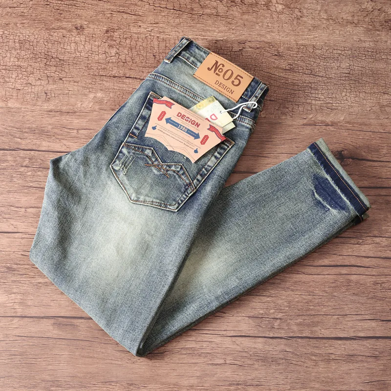 

Spring and Autumn New 2025 Men's Cowboy Pants Retro Washed Broken Hole Nostalgic Slimming Small Leg Pants