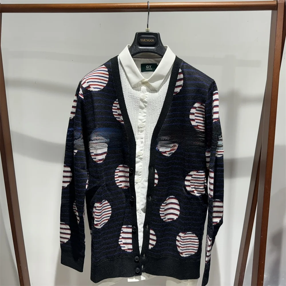 

Осень-зима мужской вязаный шерстяной свитер повседневный приталенный кардиган с v-образным вырезом верхняя одежда нейлоновый горошек модный удобный теплый