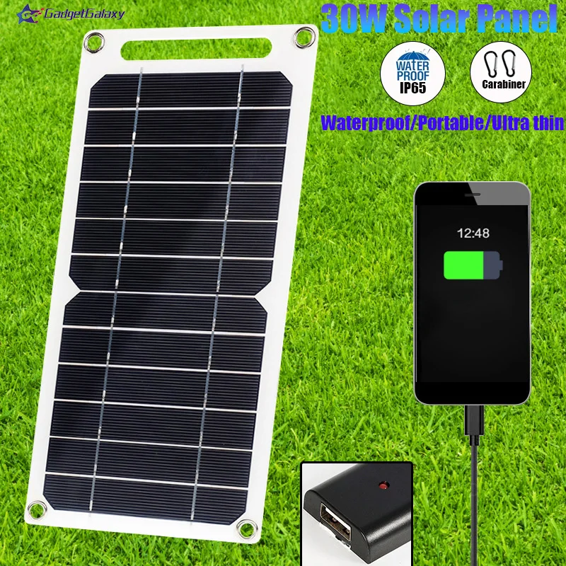 

6.5V 30W Solar Panel USB Waterproof Outdoor Hiking and Camping Portable Battery Mobile Phone Charging Power Bank Charging Panel