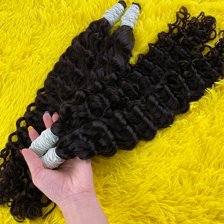 人毛編み込みバージンナチュラルヘアバンドル10Aヘアウィービングノーウェフトカーリー人毛ルーズディープヘアエクステンション用