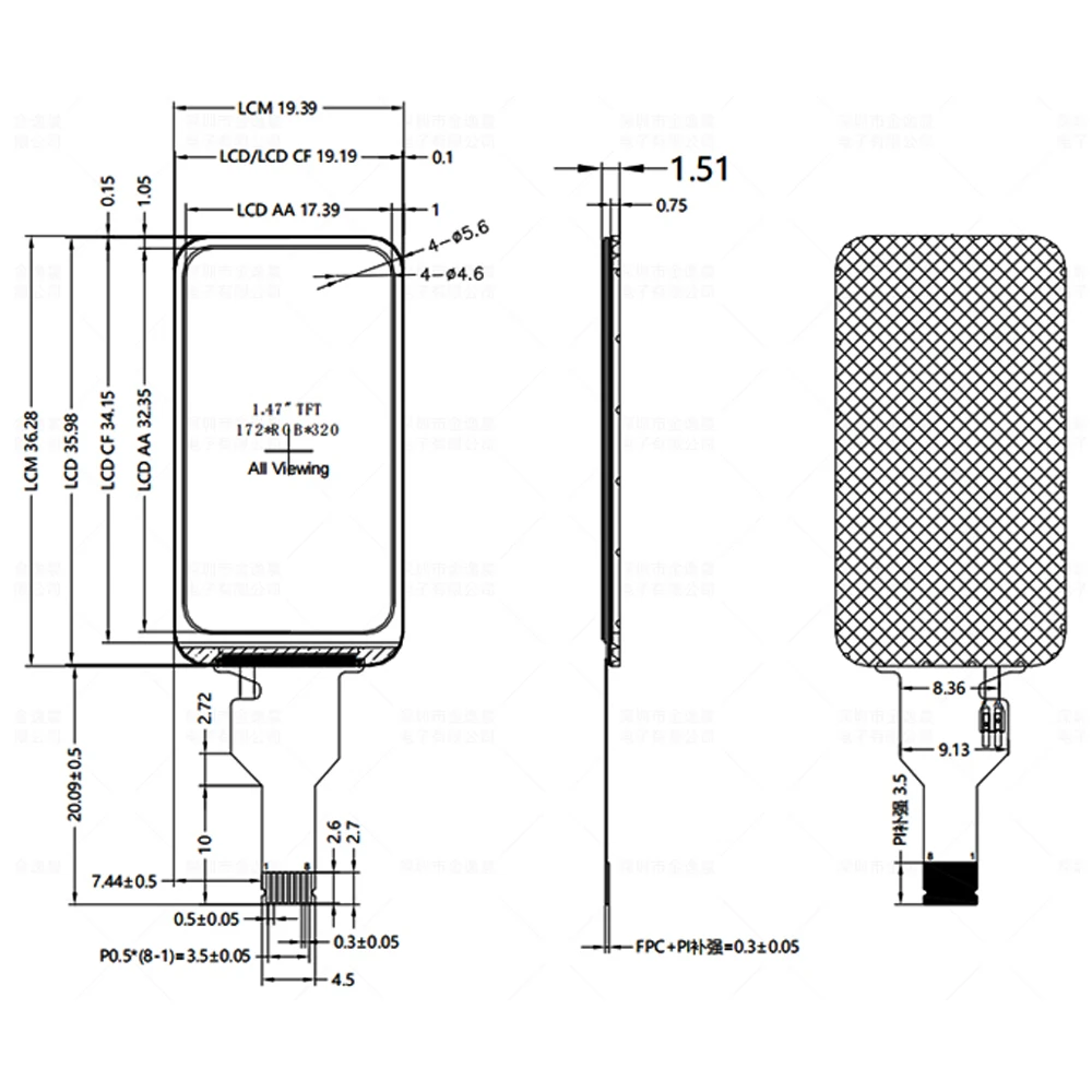 1.47 Inch TFT LCD Display Module 172*320 Resolution ST7789 4-wire SPI Interface Color Screen Modules 8Pin 12Pin 2.8V-3.3V