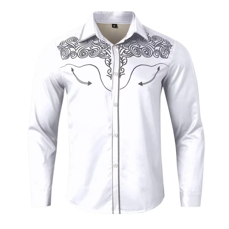 Men's retro shirt ethnic style western shirt tribal pattern retro print soft and comfortable long sleeve clothing new 2025