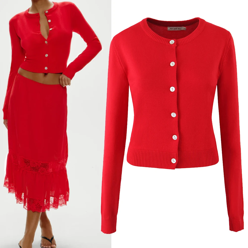 

Красный вязаный открытый кардиган для женщин, универсальный H242, модный теплый длинный свек, круглый Ne, осенняя одежда на одной пуговице