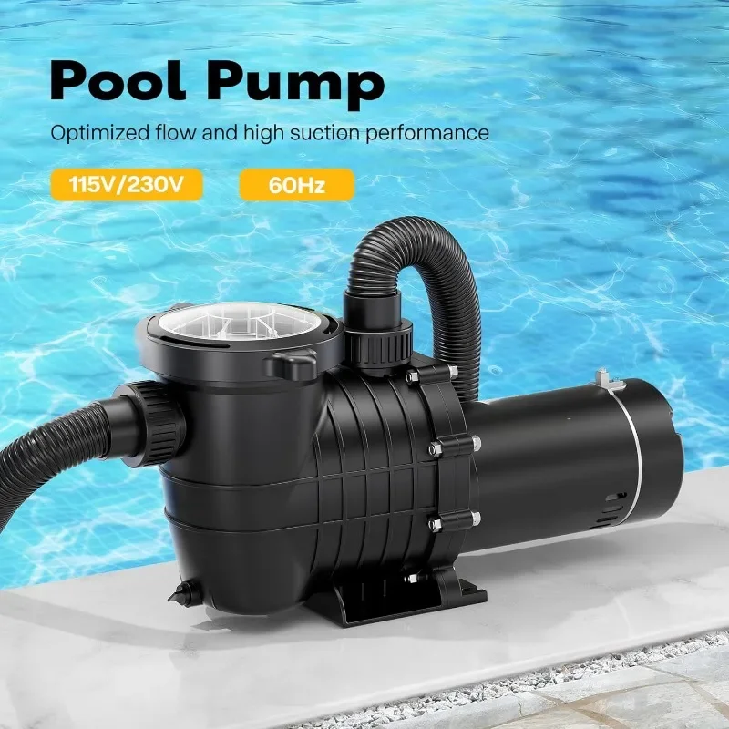 GPH Powerful Copper Motor Self Primming Dual Voltage in/Above Ground Swimming Pool Pump Inlet Energy Saving w/Strainer Basket