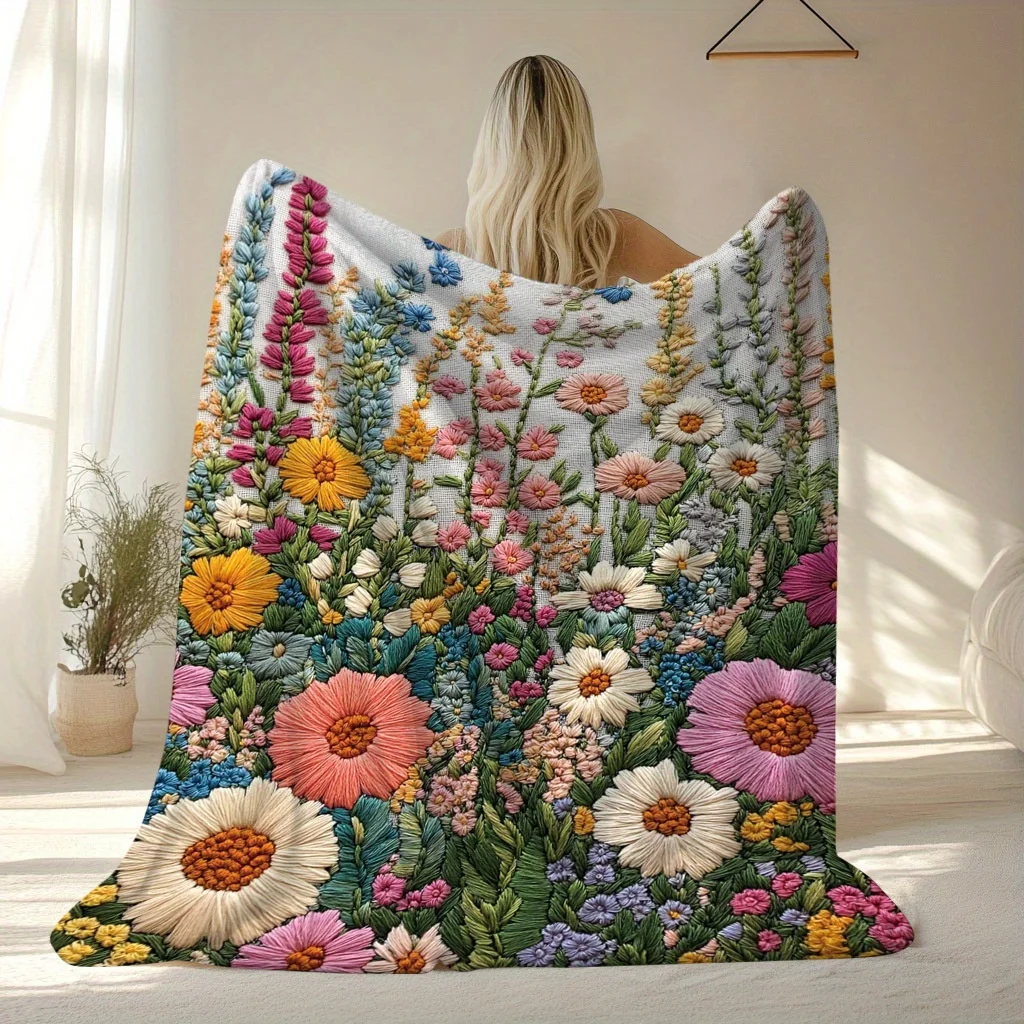 

Vintage Floral Textured Print Blanket - Soft and Warm Four Seasons Flannel Throw Blanket for Napping, Camping, Traveling, Home D