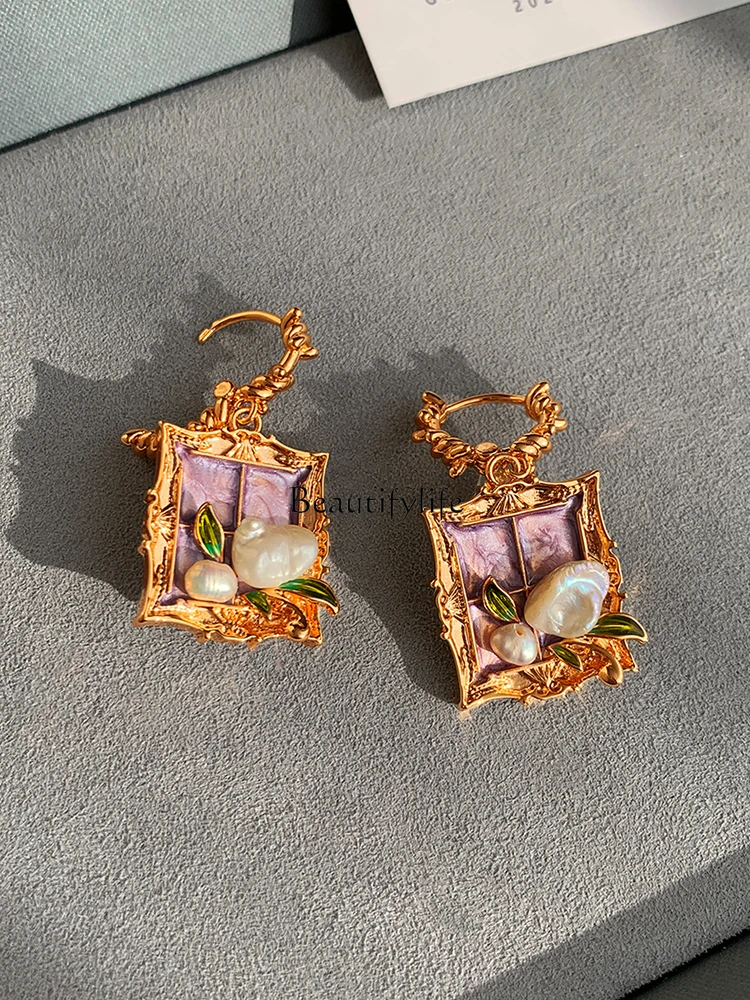 Exaggerated Baroque Pearl Earrings, Oil Painting Style, High-Grade, Light, Luxury, Minority