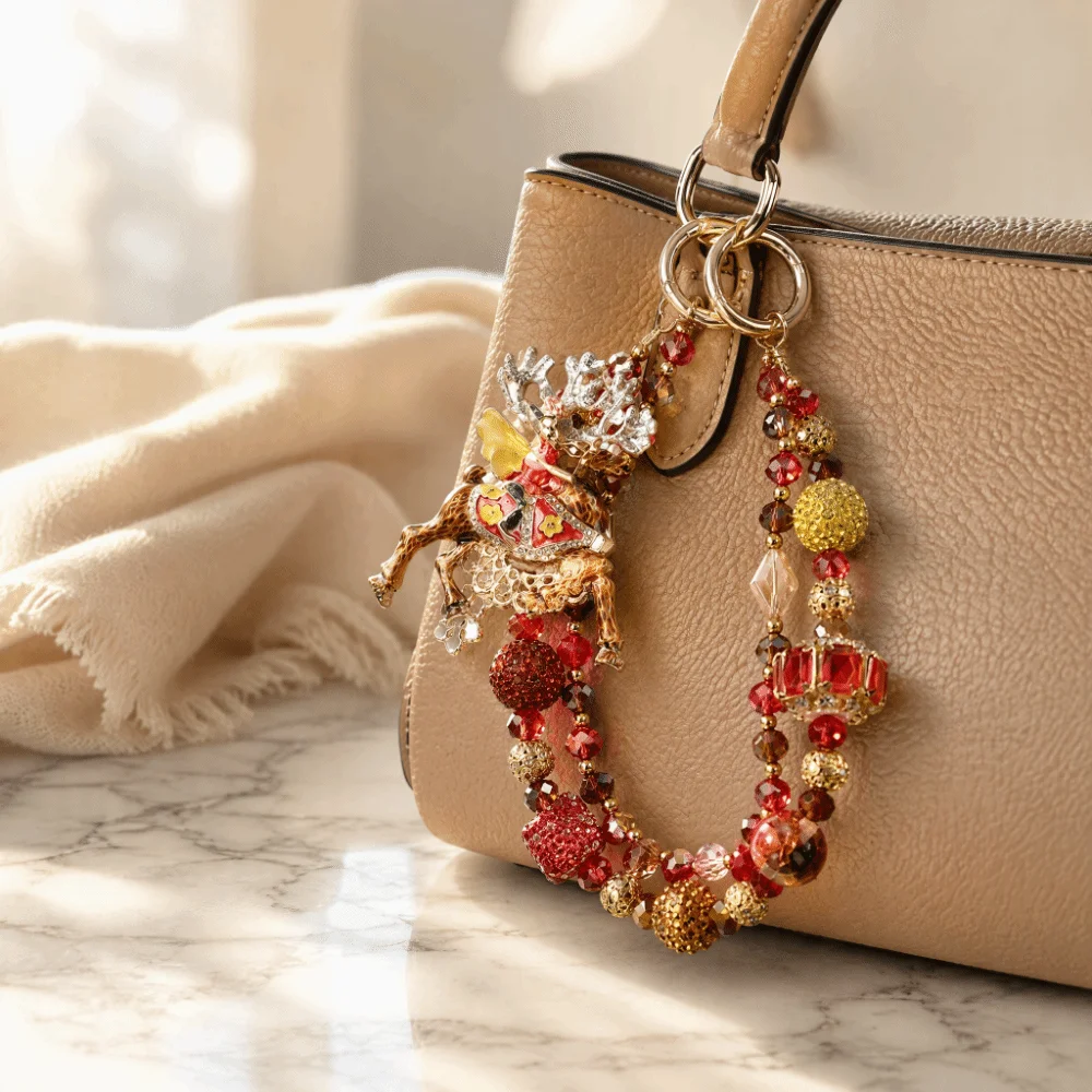Versatile Elk Christmas Halloween Beaded Keychain Jin Chan Bell Phone Charm Koala Cherry Bag Pendan Ornament