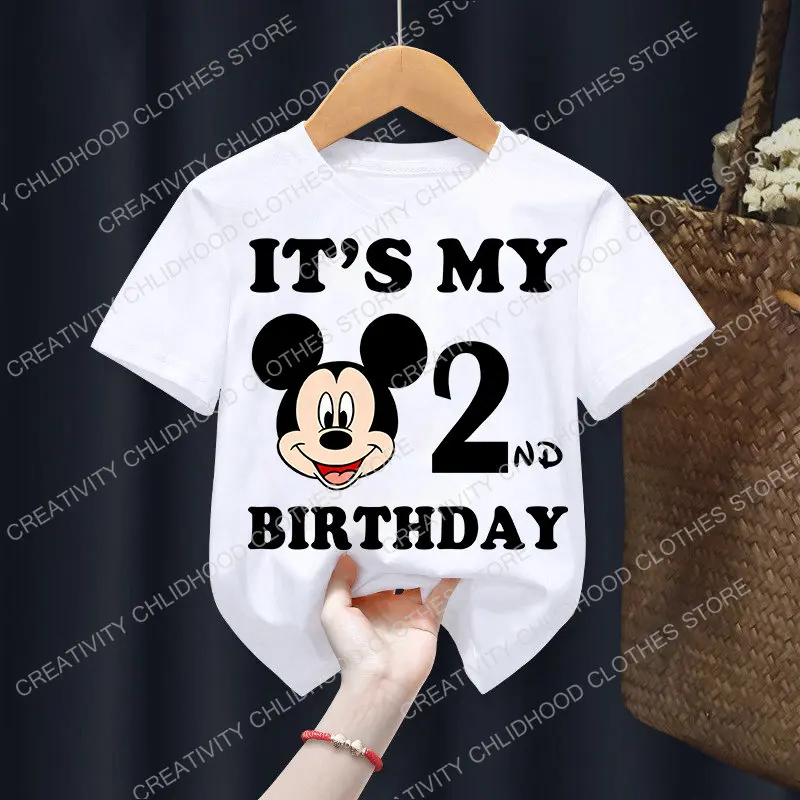 Kaos Anak-anak Mickey Mouse Ulang Tahun Disney Nomor 1-9 Baju Anak Laki-laki Perempuan Anak Kawaii Anime Kartun Bayi Kecil Kaus Kasual