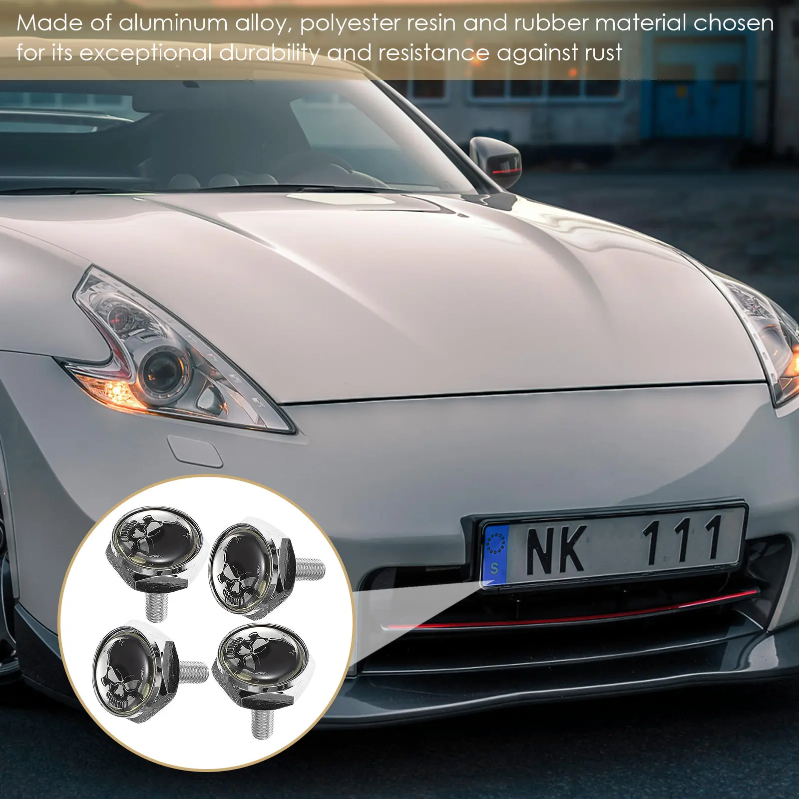 

1Set Universal Car License Plate Mount Kit Anti Rust Aluminum Alloy Screws with Fixed Seal Skull Head Design Easy Install
