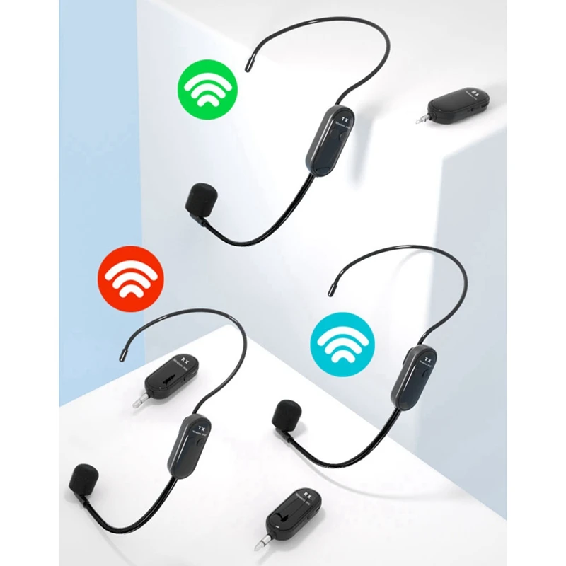 Cuffie con microfono wireless 2.4G a lungo raggio, microfono portatile e indossato dalla testa, modalità doppia per insegnare, istruttori fitness