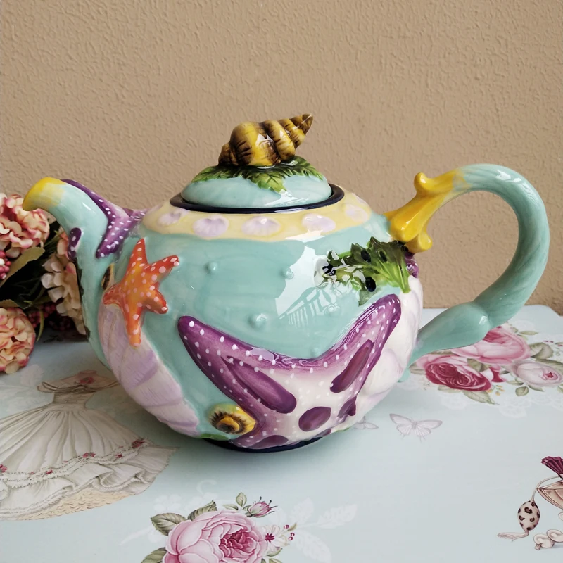 

Starfish shell Ceramic Sculpture Teapot, Coffee Pot, Wedding Gifts Crafts, Room Decoration, Porcelain Figurine Kettle