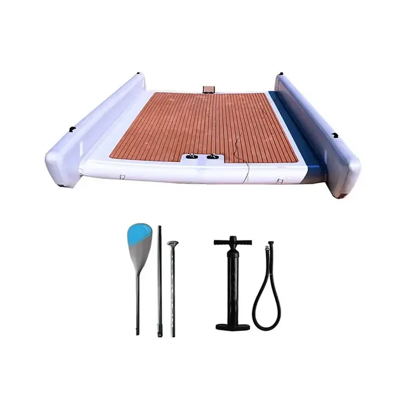 5m Inflatable Floating Dock Water Swimming Platform with Tent Family Game Boat Pad for Lake Pool Outdoor Recreation Activity