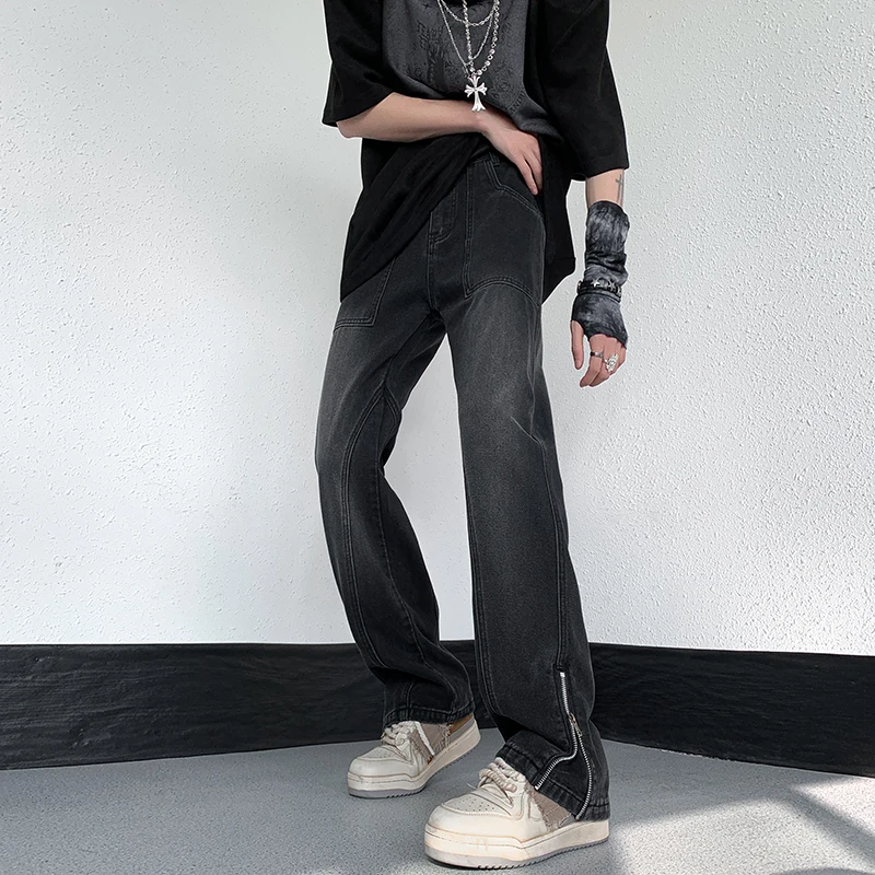 

Мужские джинсы American High Street Sle, прямые брюки с молнией, свободные расклешенные брюки, весенне-осенние износостойкие молодежные модные брюки