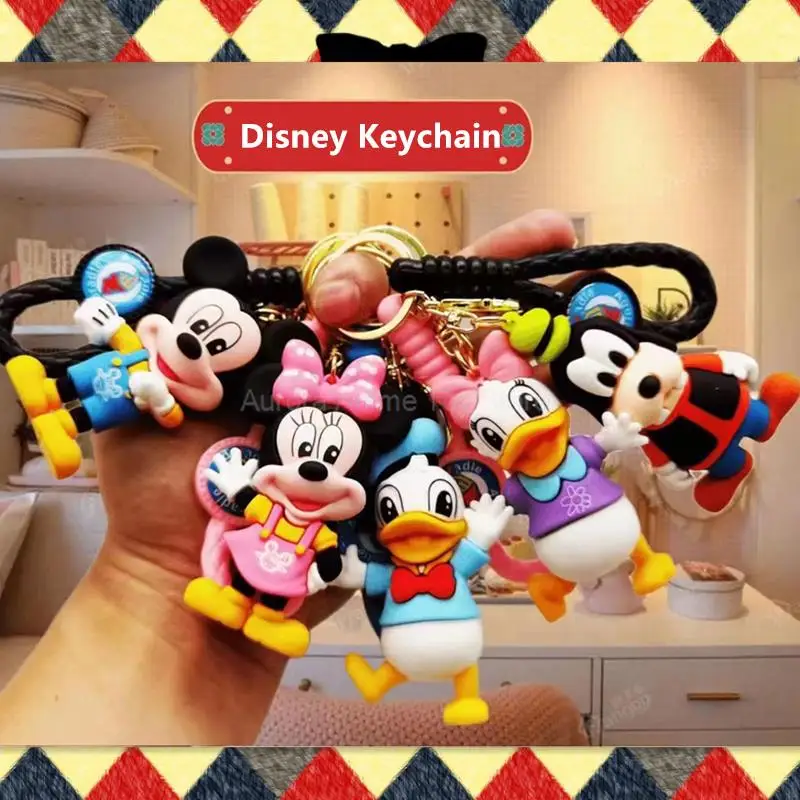 Anime Disney Keychain Mickey Mouse Minnie Lilo & Stitch Pooh Bear Doll Keyring Ornament Key Chain Car Pendant Kids Toys Gift