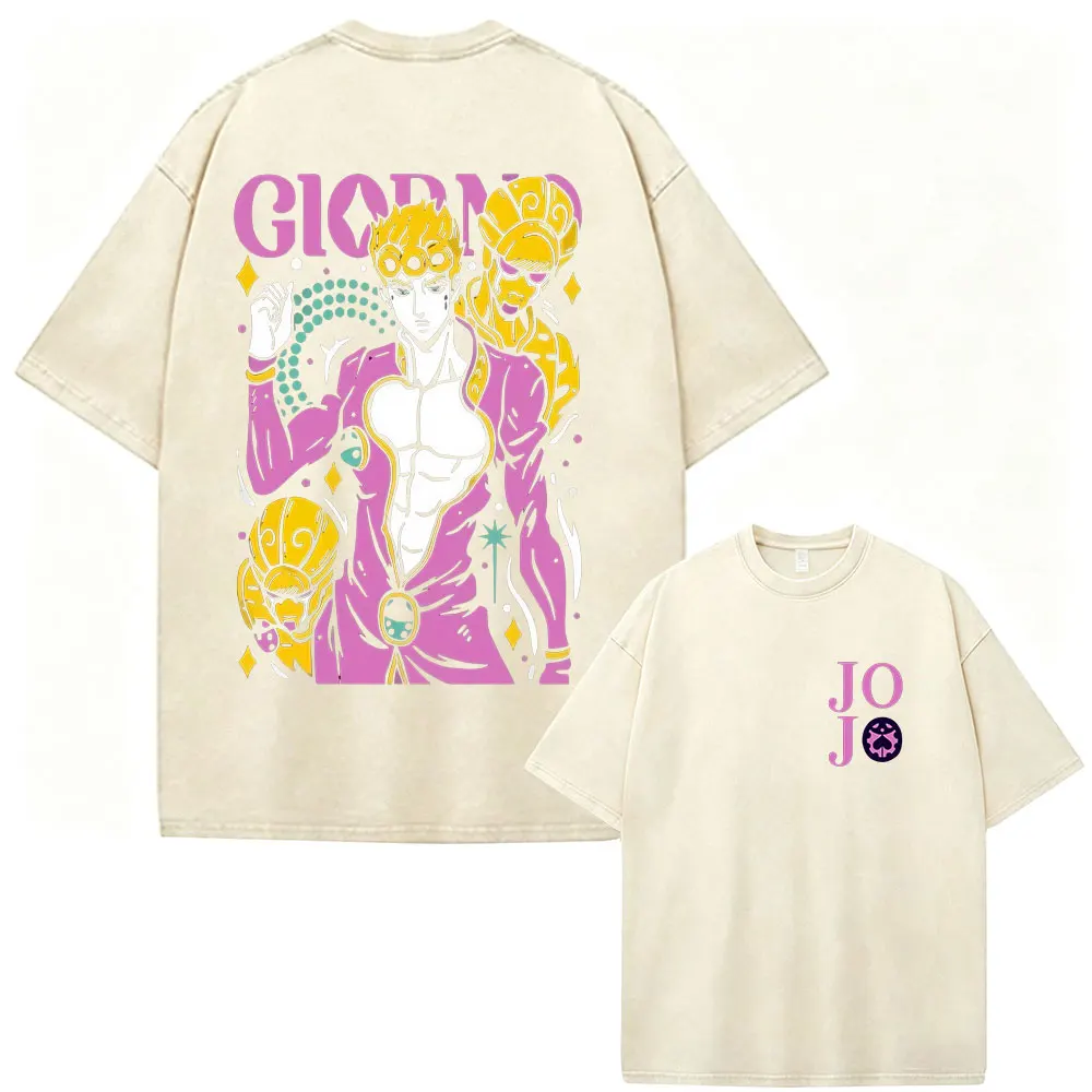 Anime JoJo Bizarre Adventure Stone Ocean Kujo Jolyne Vintage Washed T Shirt Men's Women Clothing Casual Short Sleeves T-shirts - view 5