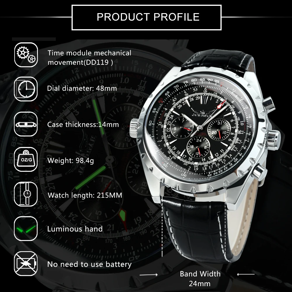 Jaragar Automatic Watch for Men Military Multifunction 3 Sub-Dials Sports Mechanical Watches Top Brand Luxury Leather Steel Band