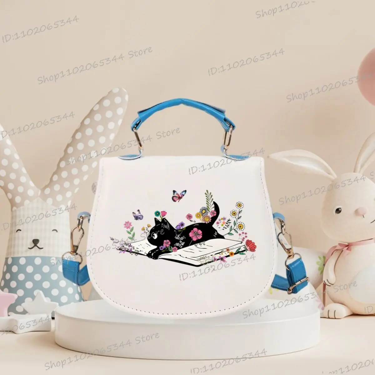 Classic Read Club Gifts Women Crossbody Bags Fashionable Wild Flower Cat and Book Print Vintage Shoulder Bag Bookishness Handbag