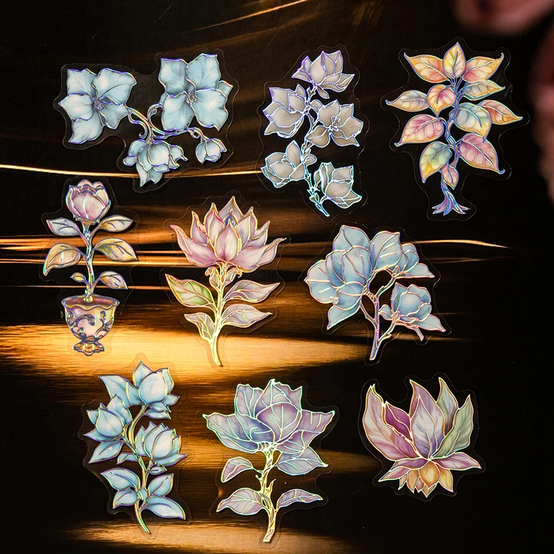 JIANQI 20 Stück Flash-Pflanzen Blumen Aufkleber PET-Materialien Collage Junk Journal DIY Scrapbooking Zubehör Ästhetik Dekor Aufkleber