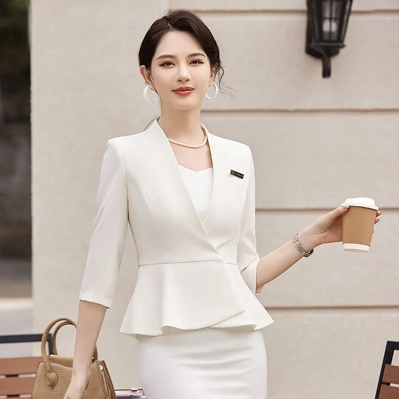 

White Suit Set Women2024New Spring Business Wear Temperament Goddess Style Jewelry Store Beauty Salon Workwear