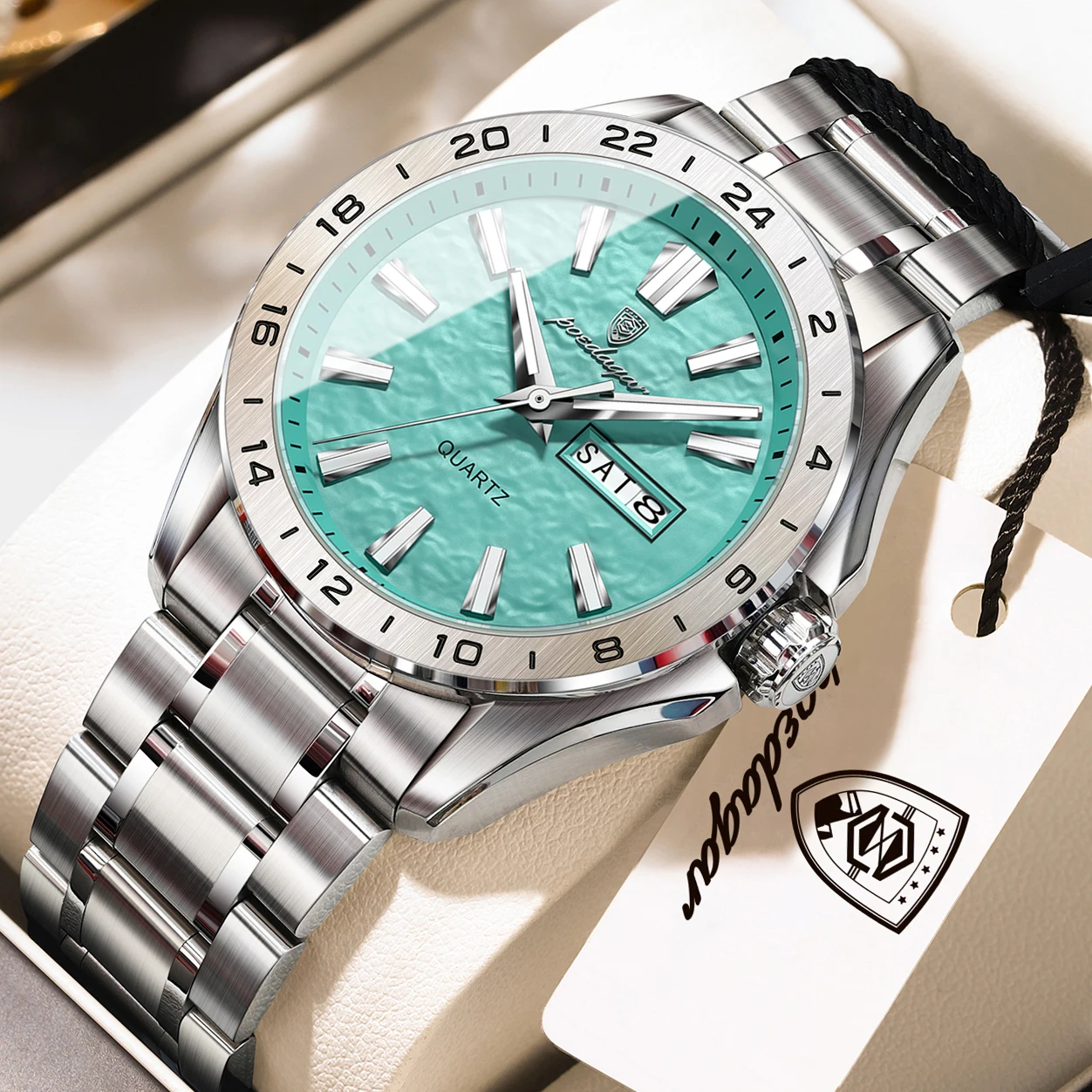 POEDAGAR Top Fashion Man Watch Business Luminous Waterproof Stainless Steel Men Watch Date Week Quartz Sport Men's Watches Reloj