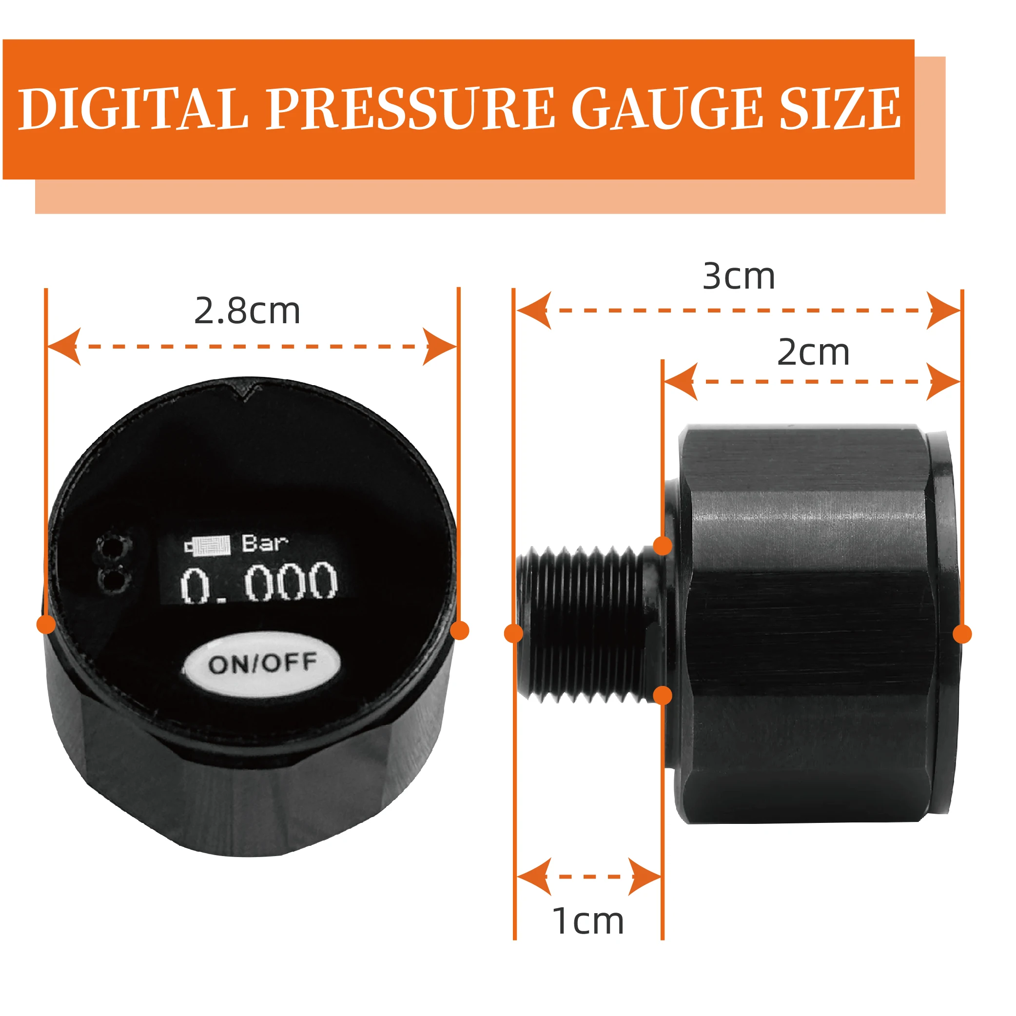 مقياس الضغط الرقمي القابل لإعادة الشحن 28 مم، مقياس وحدة HPA عالي الدقة 350 بار، مقياس الضغط FX لخيط 1/8BSP #6