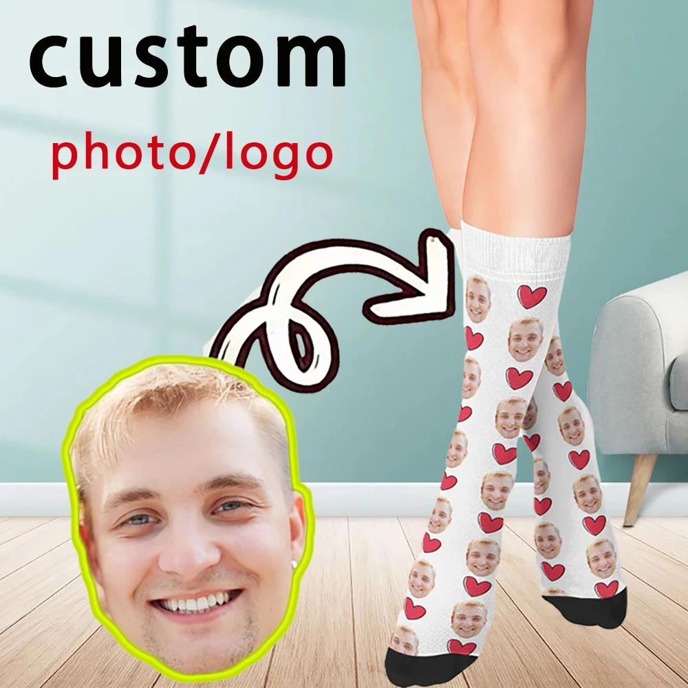 

Personal custom avatar printed red heart socks for men and women fashion and interesting DIY design socks for family and friends