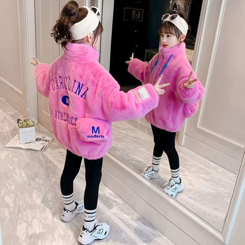 New Winter Plush Style Winter Girls Jacket Fashion Padded Lining Keep Warm Hooded Coat For Kids Children Birthday Present