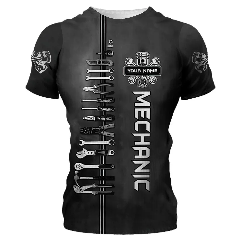 

Men's T-Shirt Auto Repair Work Clothes Male Tops Wrench Graphic Print Tee Vintage Pullover Shirt Summer Short Loose T-shirt