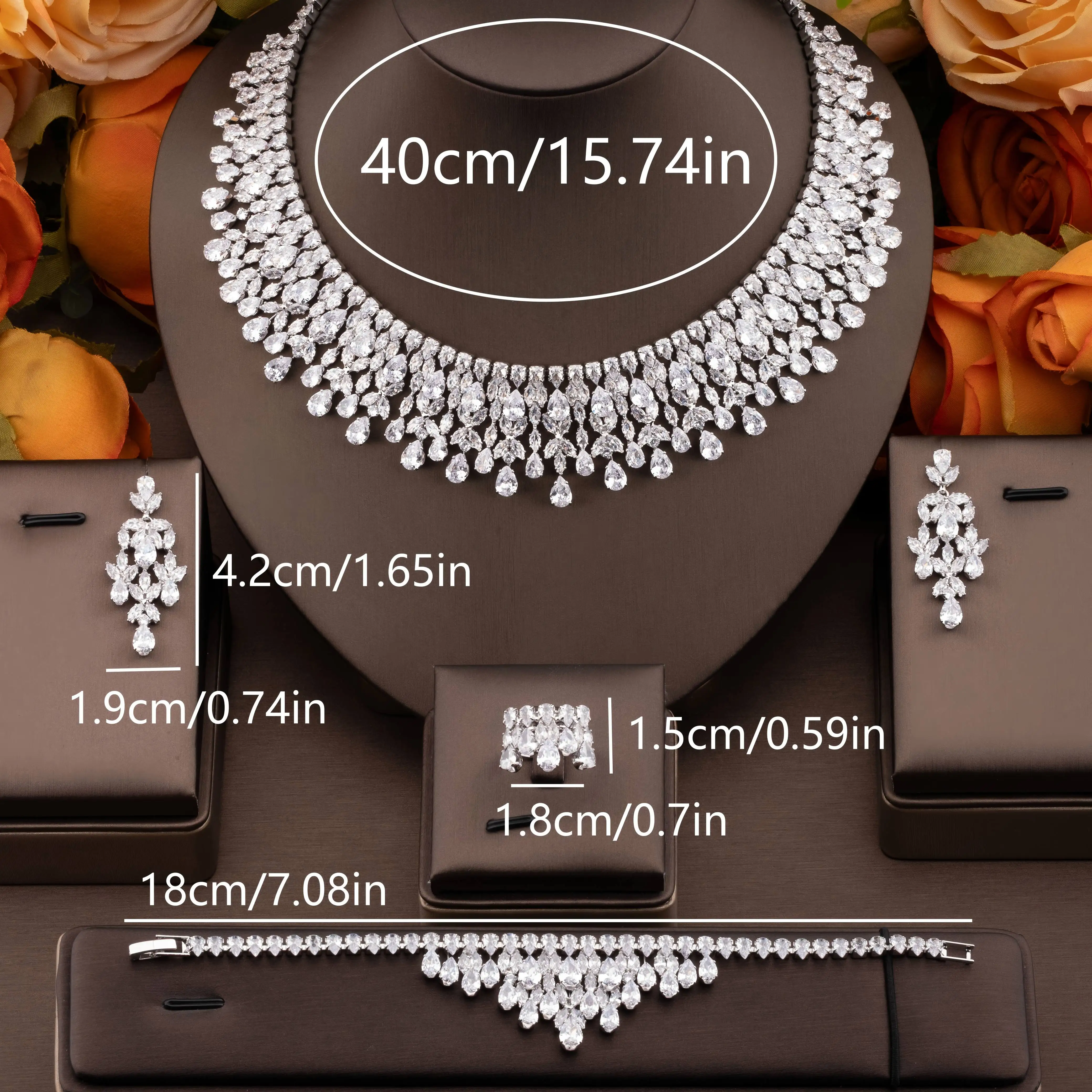 1 Set of Luxurious and Elegant Jewelry Set with Sparkling Cubic Zirconia Bouquet Design, Suitable for Women to Wear at Weddings and Banquets. Gift Box Not Included