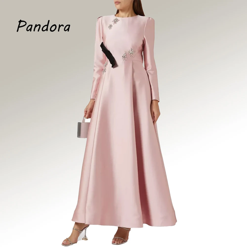 Pandora Women\'s formal Occasion dress Round neck Long sleeve A-line crystal bow ankle-length wedding birthday party evening gown