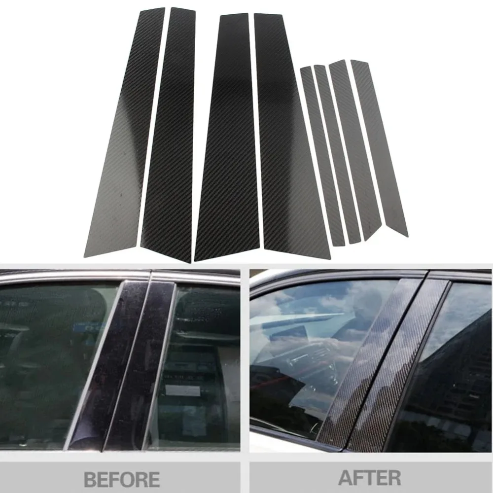 

6pcs Real Carbon Fiber Car Window B-Pillars Cover Trim Decoration Accessories For BMW E71 X6 2009 2010 2011 2012 2013 2014